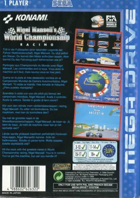 Nigel Mansell's World Championship Racing (Europe) box cover back